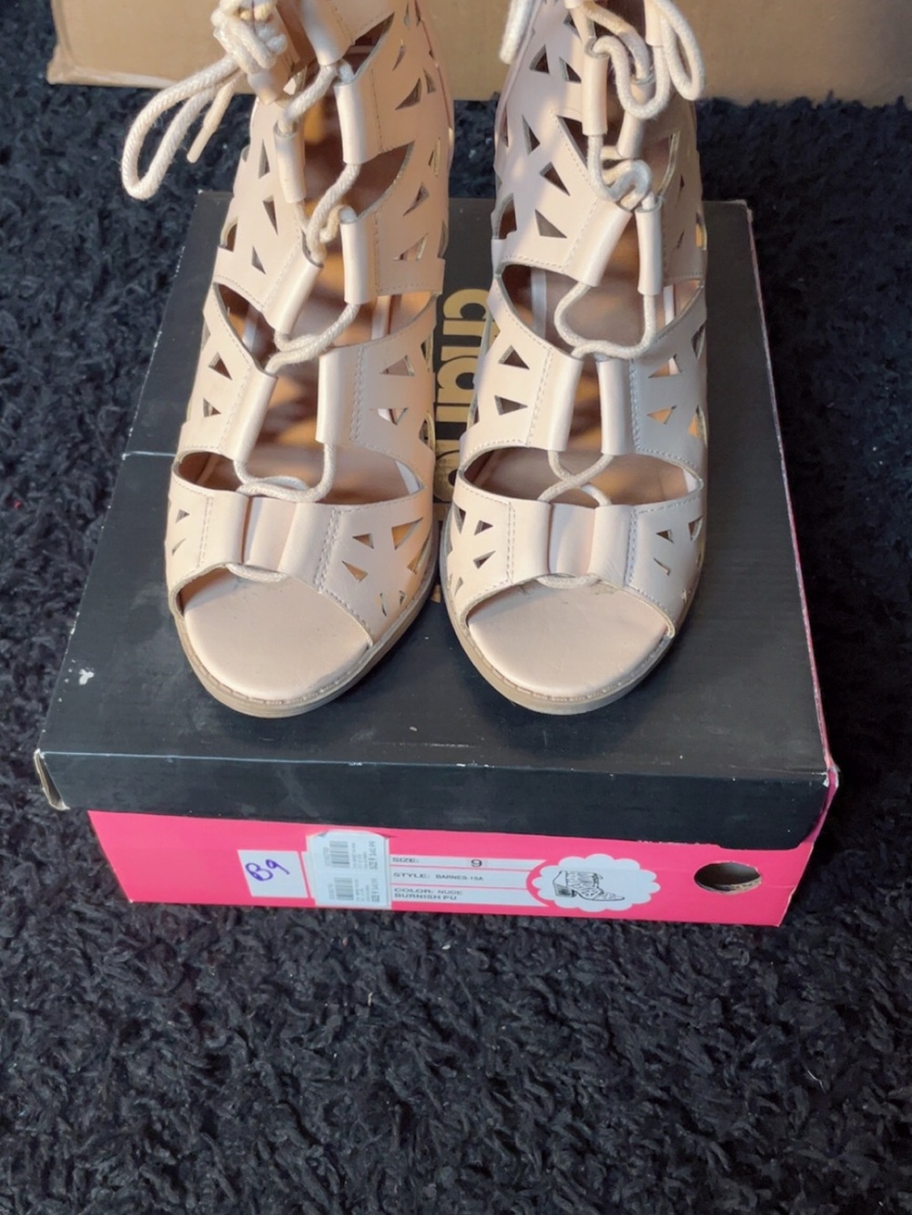 Charlotte Russe Beige Laser-Cut Lace-Up Ankle Booties